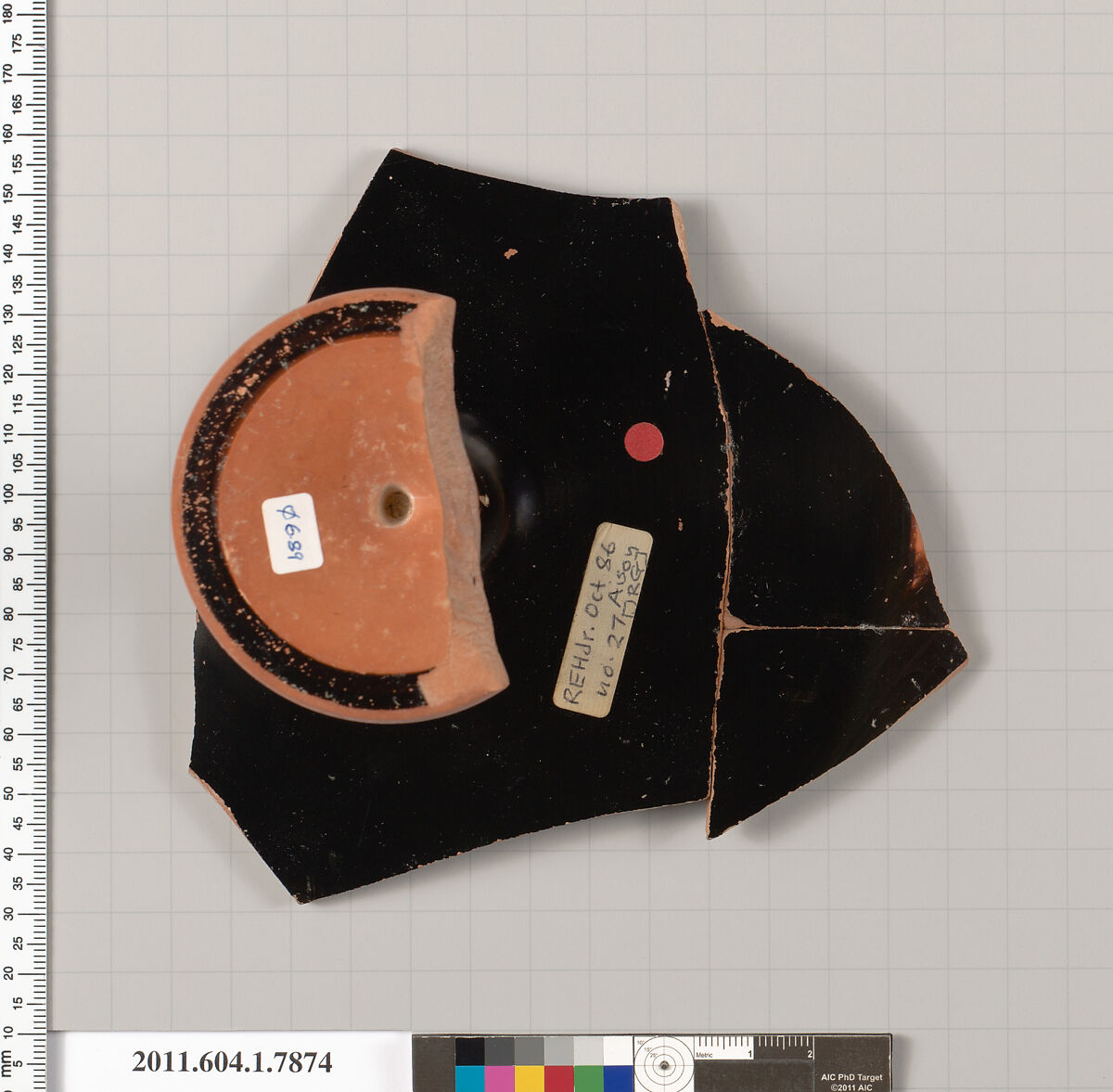 Terracotta fragment of a kylix (drinking cup), Attributed to Aison [Robert Guy], Terracotta, Greek, Attic