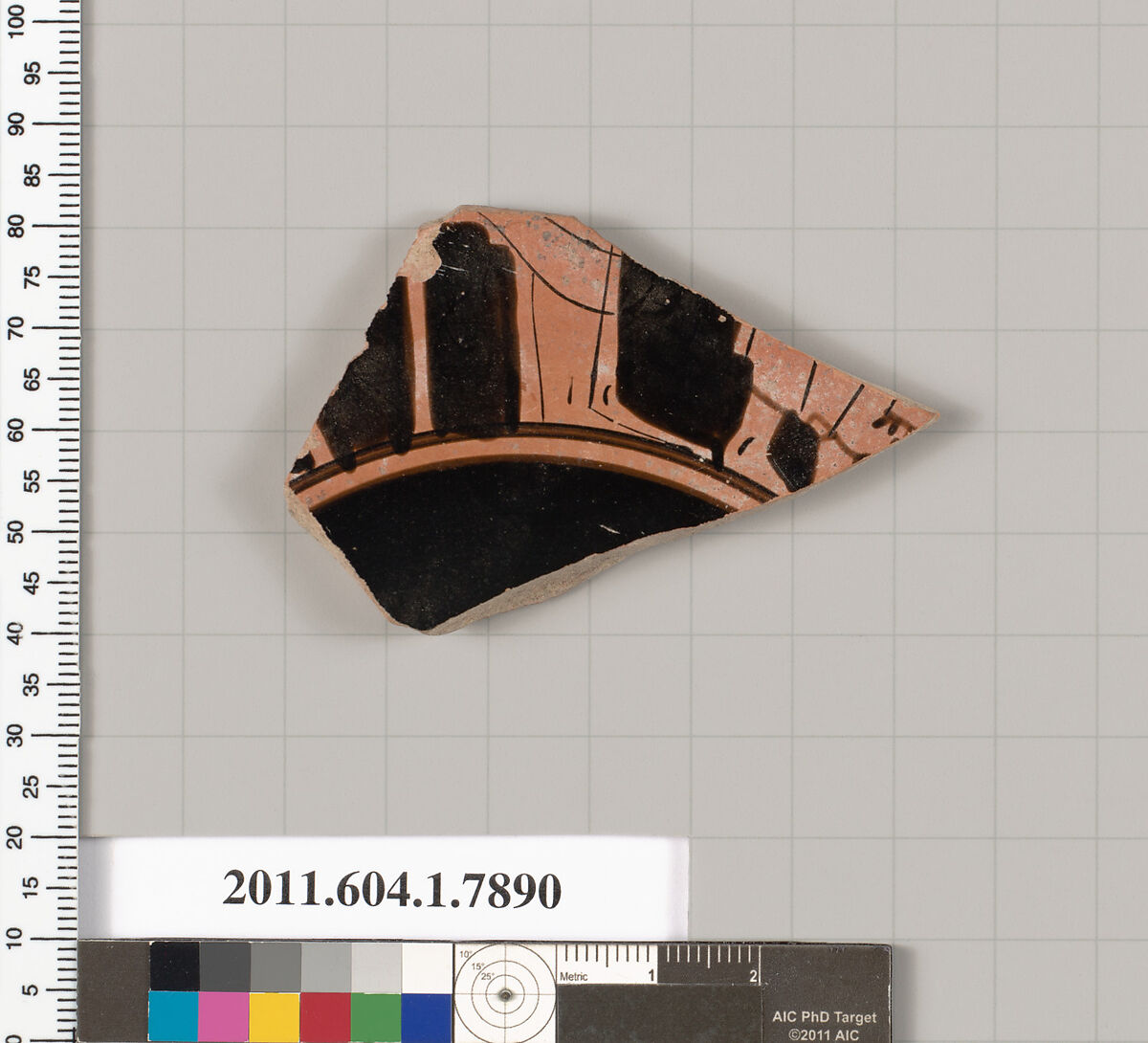 Terracotta fragment of a kylix (drinking cup), Attributed to the Painter of London E 777 [DvB], Terracotta, Greek, Attic
