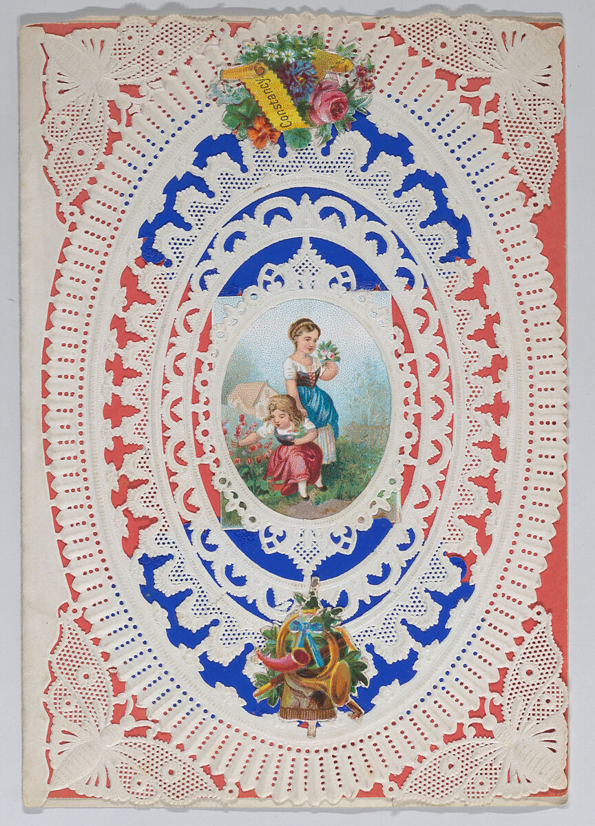 Valentine, Esther Howland (American, Worcester, Massachusetts 1828–1904 Quincy, Massachusetts), Open-work, cameo embossed paper, chromolithographed die-cut scraps, colored paper