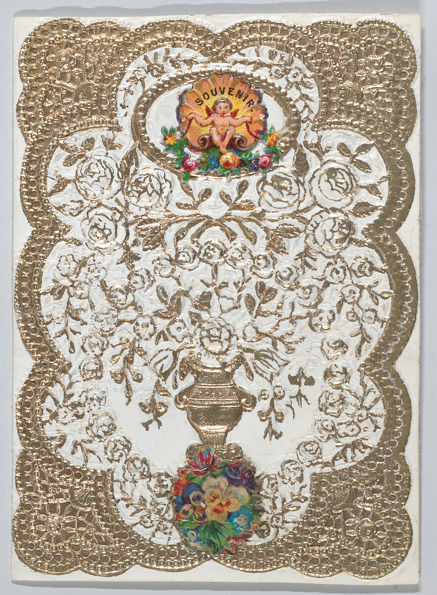 Valentine, Anonymous, Cameo embossed, gilded lace paper, chromolithography 