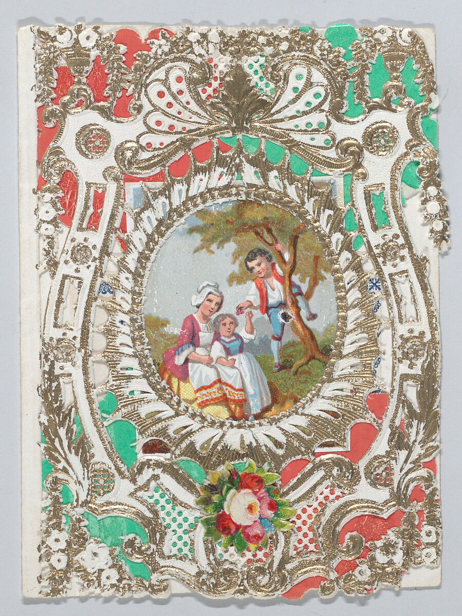 Valentine, Anonymous, Gilded, open work,  cameo embossed paper, chromolithography, colored paper 