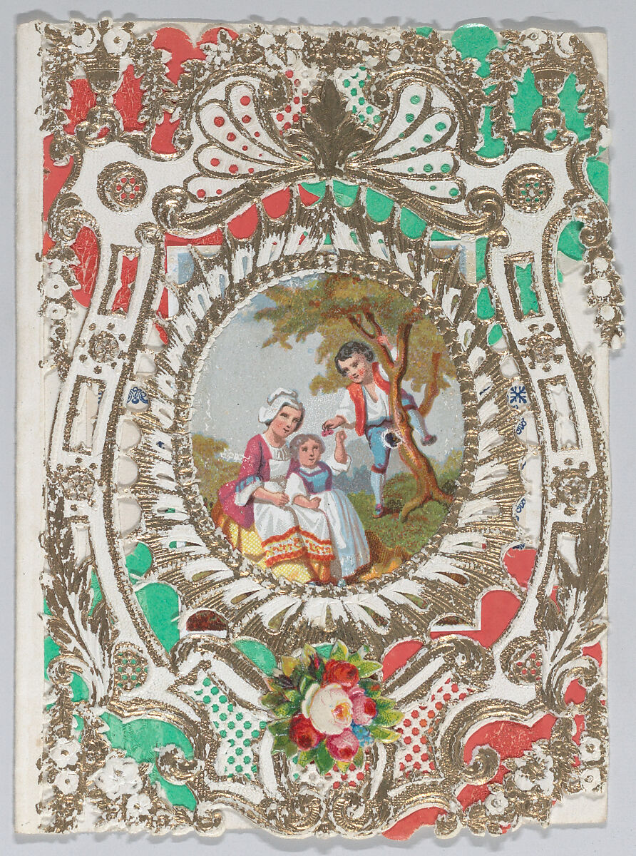 Valentine, Anonymous, Gilded, open work,  cameo embossed paper, chromolithography, colored paper
