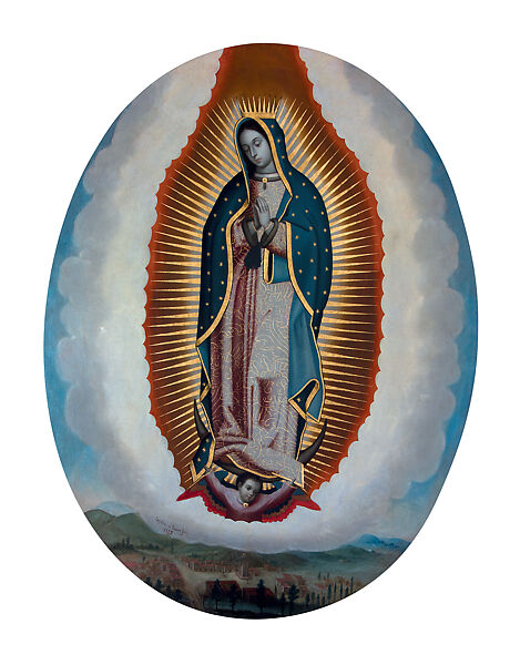 Virgin of Guadalupe and View of the Valley of Mexico (Virgen de Guadalupe y vista del valle de México), José de Ibarra (Mexican, 1685–1756), Oil on canvas (Óleo sobre lienzo), Mexican 