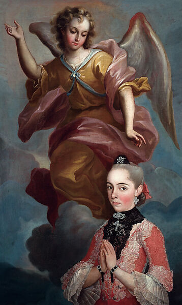 Portrait of María Bárbara Guadalupe de Ovando y Rivadeneyra with Guardian Angel (Retrato de María Bárbara Guadalupe de Ovando y Rivadeneyra con su ángel custodio), Miguel Cabrera (Mexican, ca. 1715–1768), Oil on canvas (Óleo sobre lienzo), Mexican 