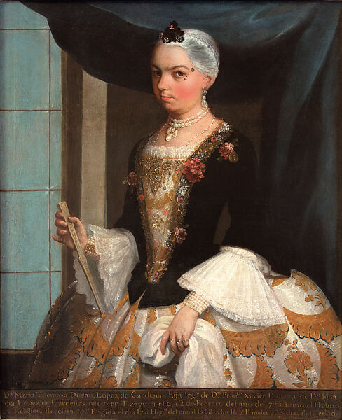 Portrait of Doña Maria Tomasa Durán López de Cárdenas (Retrato de doña María Tomasa Durán López de Cárdenas), Juan Patricio Morlete Ruiz (Mexican, 1713–1772), Oil on canvas (Óleo sobre lienzo), Mexican 