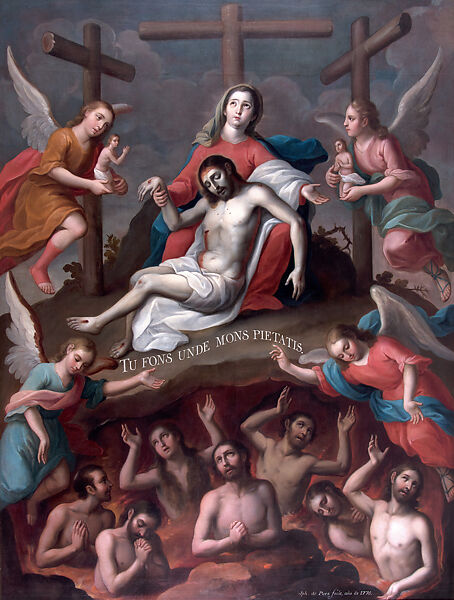 Pietà and Souls in Purgatory (Virgen de la Piedad y ánimas del purgatorio), José de Páez (Mexican, 1720–ca. 1790), Oil on canvas (Óleo sobre lienzo), Mexican 