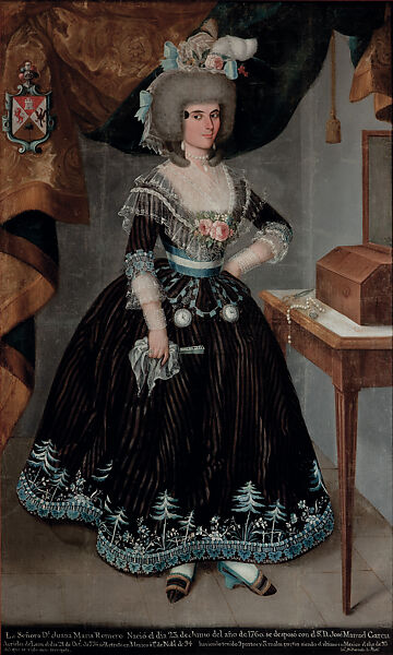 Portrait of Doña Juana María Romero (Retrato de doña Juana María Romero), Ignacio María Barreda (Mexican, active 1750–1800), Oil on canvas (Óleo sobre lienzo), Mexican 