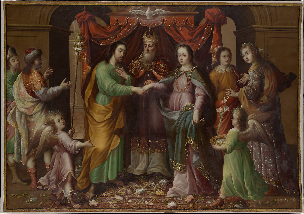 The Marriage of the Virgin, José Sánchez (Mexican, active 1686–95), Oil on canvas, Mexican 