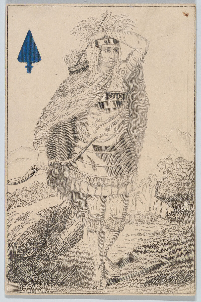 Knave (Telasco from Mexico), from "Court Game of Geography", William and Henry Rock, Engraving, etching, and hand coloring (watercolor) 