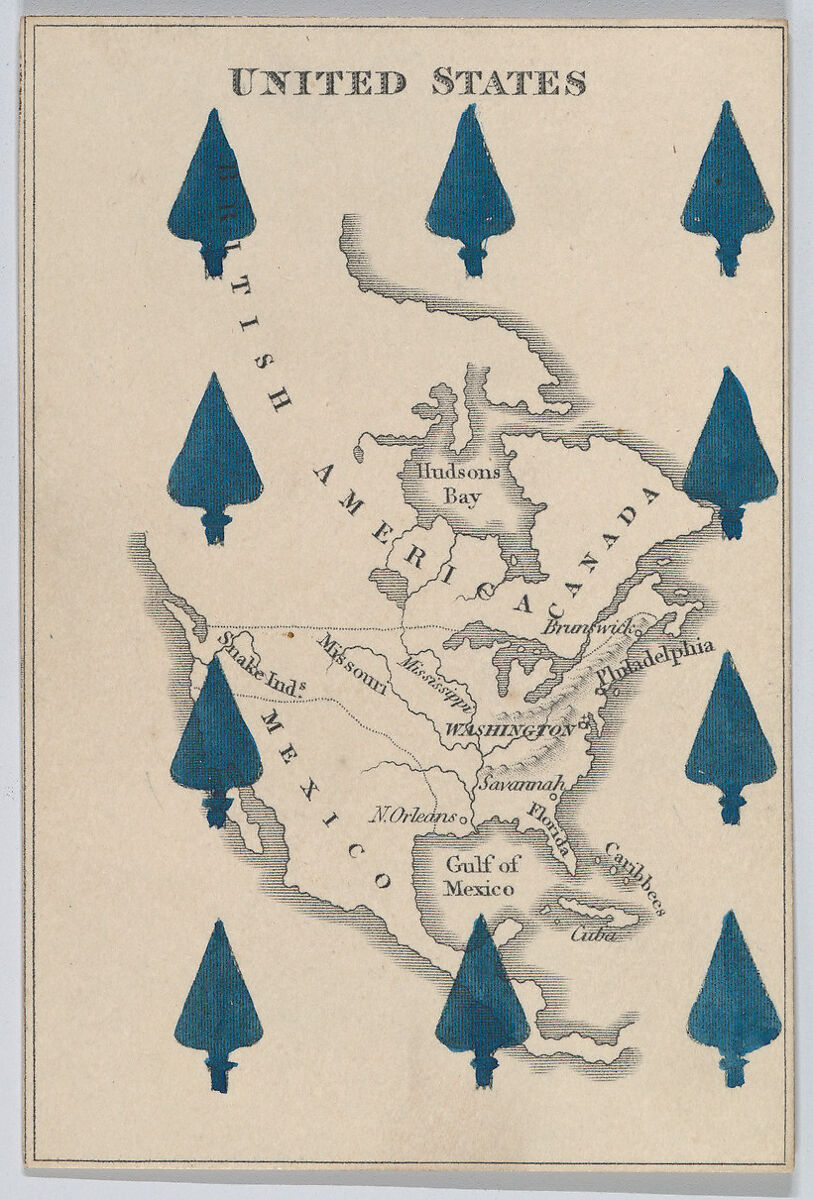 United States, from "Court Game of Geography", William and Henry Rock, Engraving and hand coloring (watercolor) 