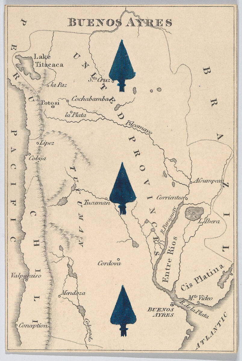 Buenos Aires, from "Court Game of Geography", William and Henry Rock, Engraving and hand coloring (watercolor) 