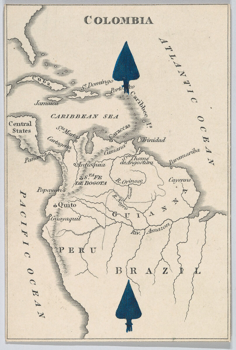 Colombia, from "Court Game of Geography", William and Henry Rock, Engraving and hand coloring (watercolor) 