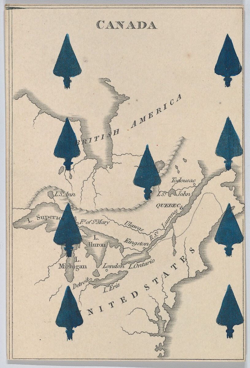 Canada, from "Court Game of Geography", William and Henry Rock, Engraving and hand coloring (watercolor) 