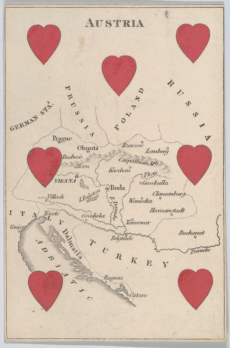 Austria, from "Court Game of Geography", William and Henry Rock, Engraving and hand coloring (watercolor) 