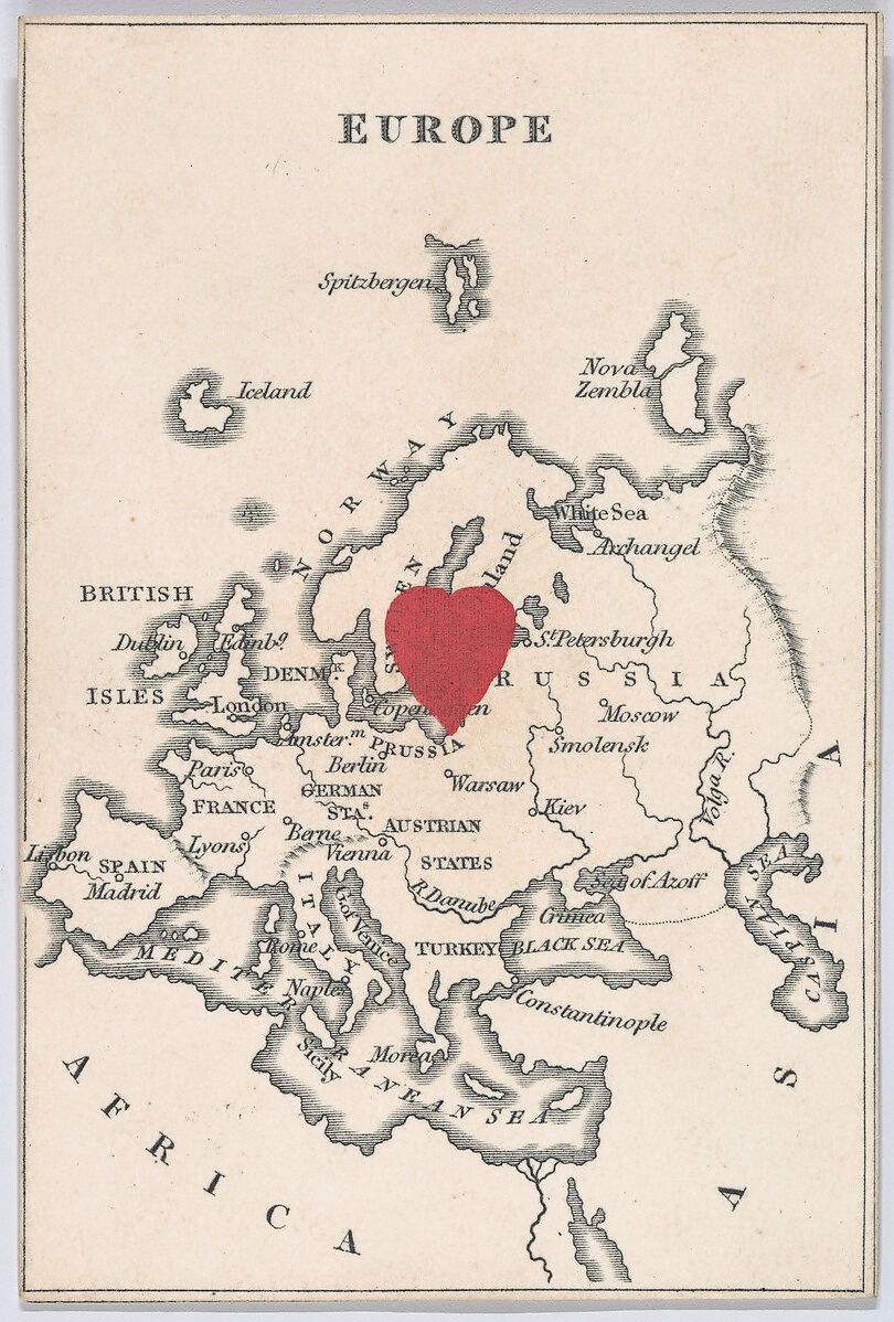 Europe, from "Court Game of Geography", William and Henry Rock, Engraving and hand coloring (watercolor) 