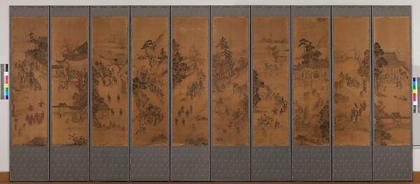 Scenes from the cycle of life, Ten-panel screen; ink an color on paper, Korea 