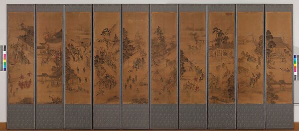 Scenes from the cycle of life, Ten-panel screen; ink an color on paper, Korea 