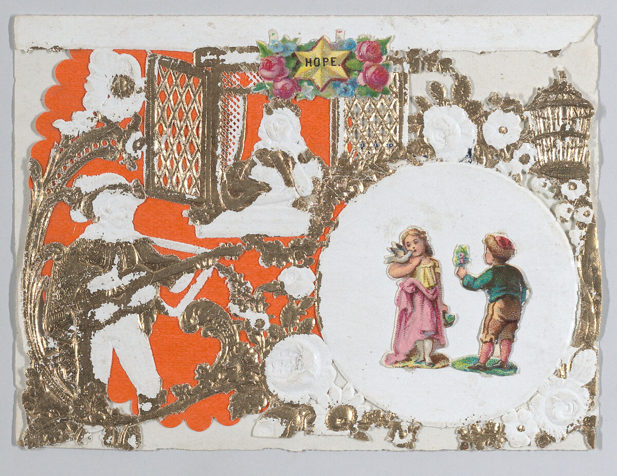 Valentine, Esther Howland (American, Worcester, Massachusetts 1828–1904 Quincy, Massachusetts), Gilded, open work,  cameo embossed paper, chromolithography, colored paper