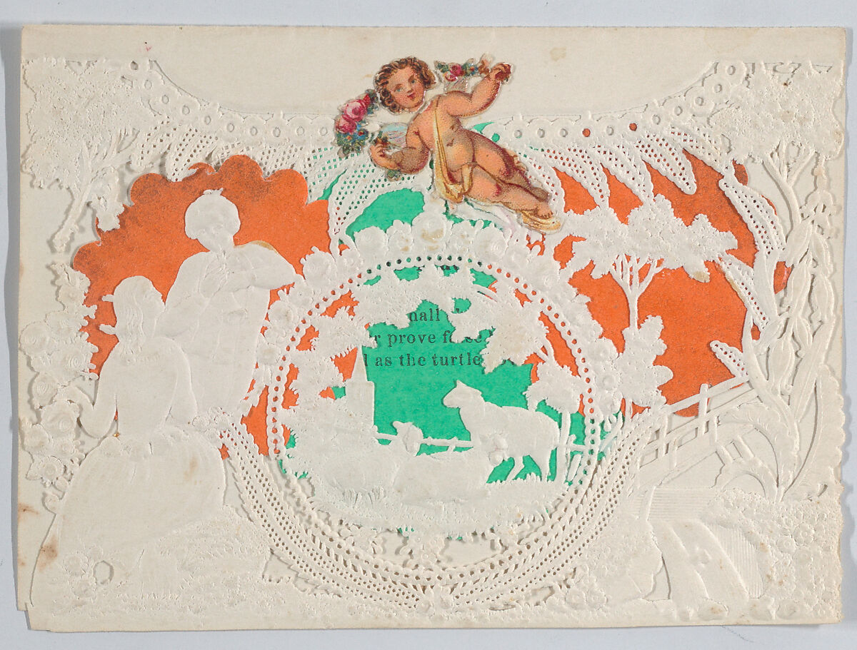 Valentine, Anonymous, Open work, cameo embossed lace paper, colored paper 