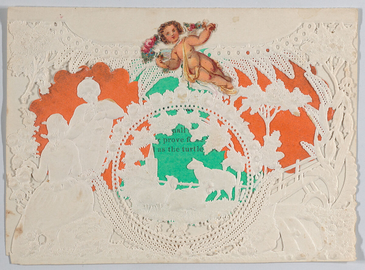 Valentine, Anonymous, Open work, cameo embossed lace paper, colored paper