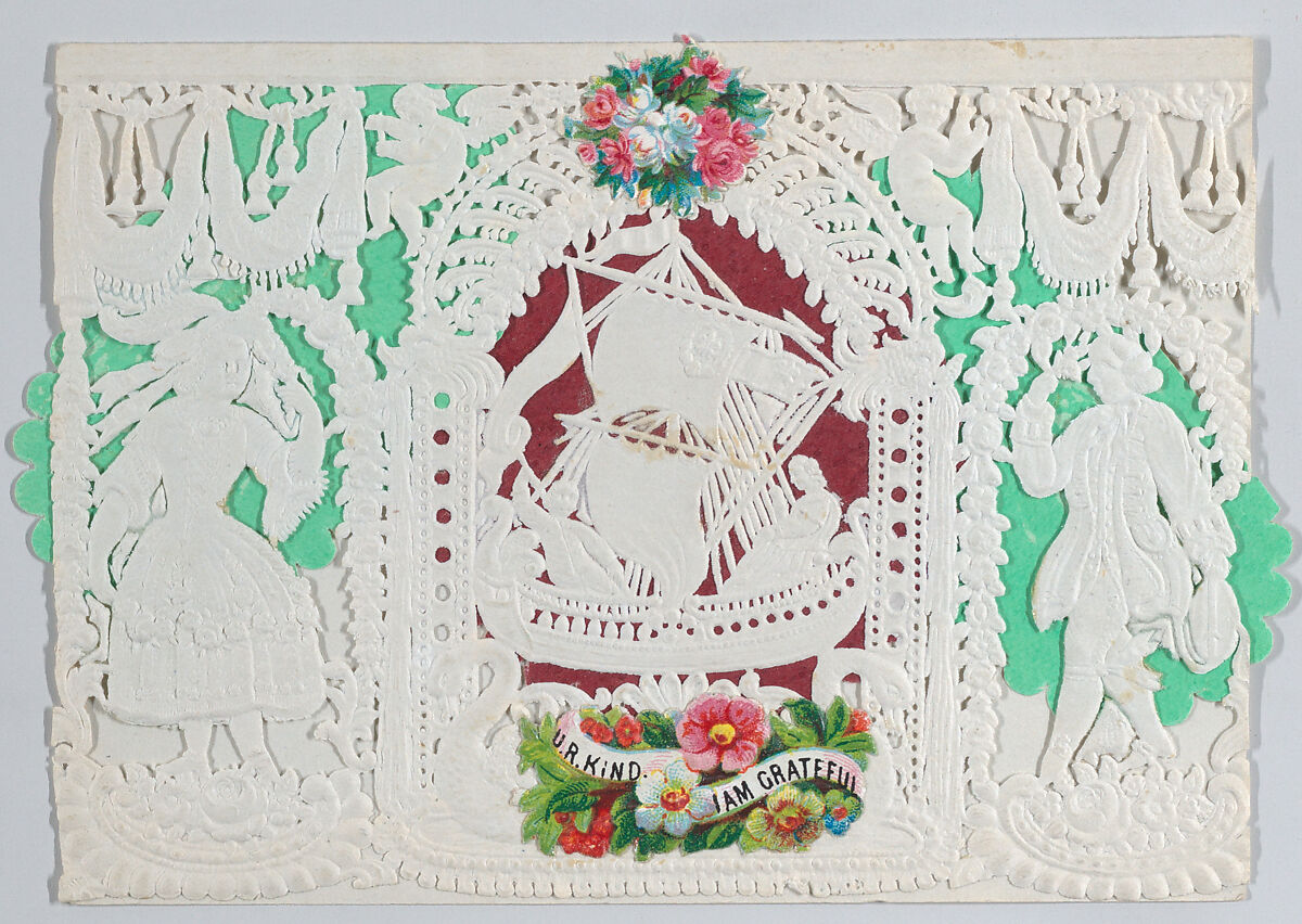 Valentine, Anonymous, Open work, cameo embossed lace paper, colored paper, chromolithography 