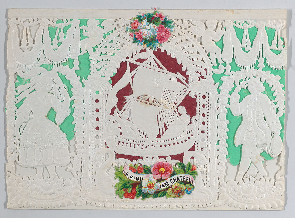 Valentine, Anonymous, Open work, cameo embossed lace paper, colored paper, chromolithography