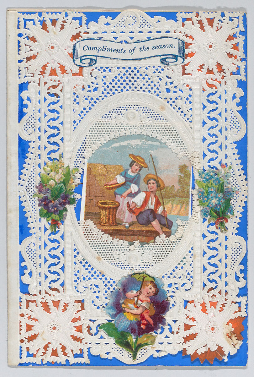 Valentine, Anonymous, Cameo-embossed, open-work lace paper, chromolithography, colored paper 