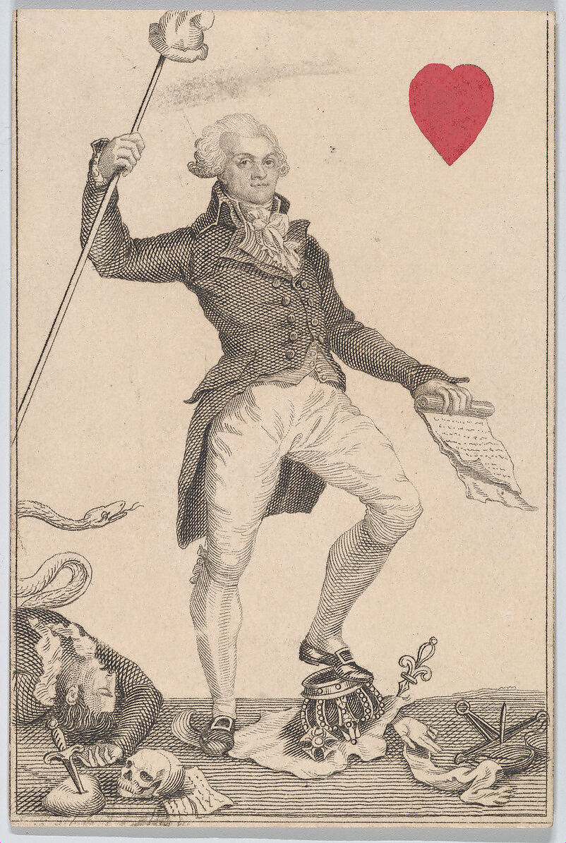 Knave (Robespierre from France), from "Court Game of Geography", William and Henry Rock, Engraving, etching, and hand coloring (watercolor) 