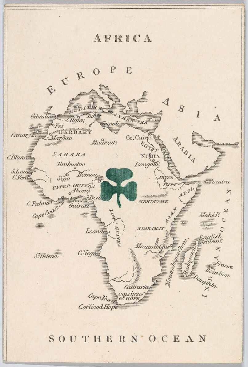 Africa, from "Court Game of Geography", William and Henry Rock, Engraving and hand coloring (watercolor) 