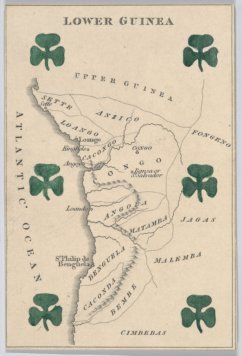 Lower Guinea, from "Court Game of Geography", William and Henry Rock, Engraving and hand coloring (watercolor) 