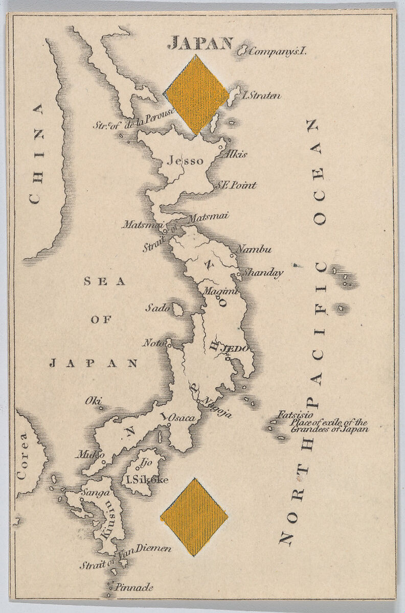 Japan, from "Court Game of Geography", William and Henry Rock, Engraving and hand coloring (watercolor) 
