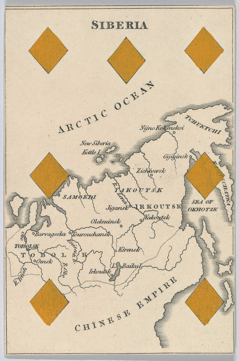 Siberia in Asia, from "Court Game of Geography", William and Henry Rock, Engraving and hand coloring (watercolor) 