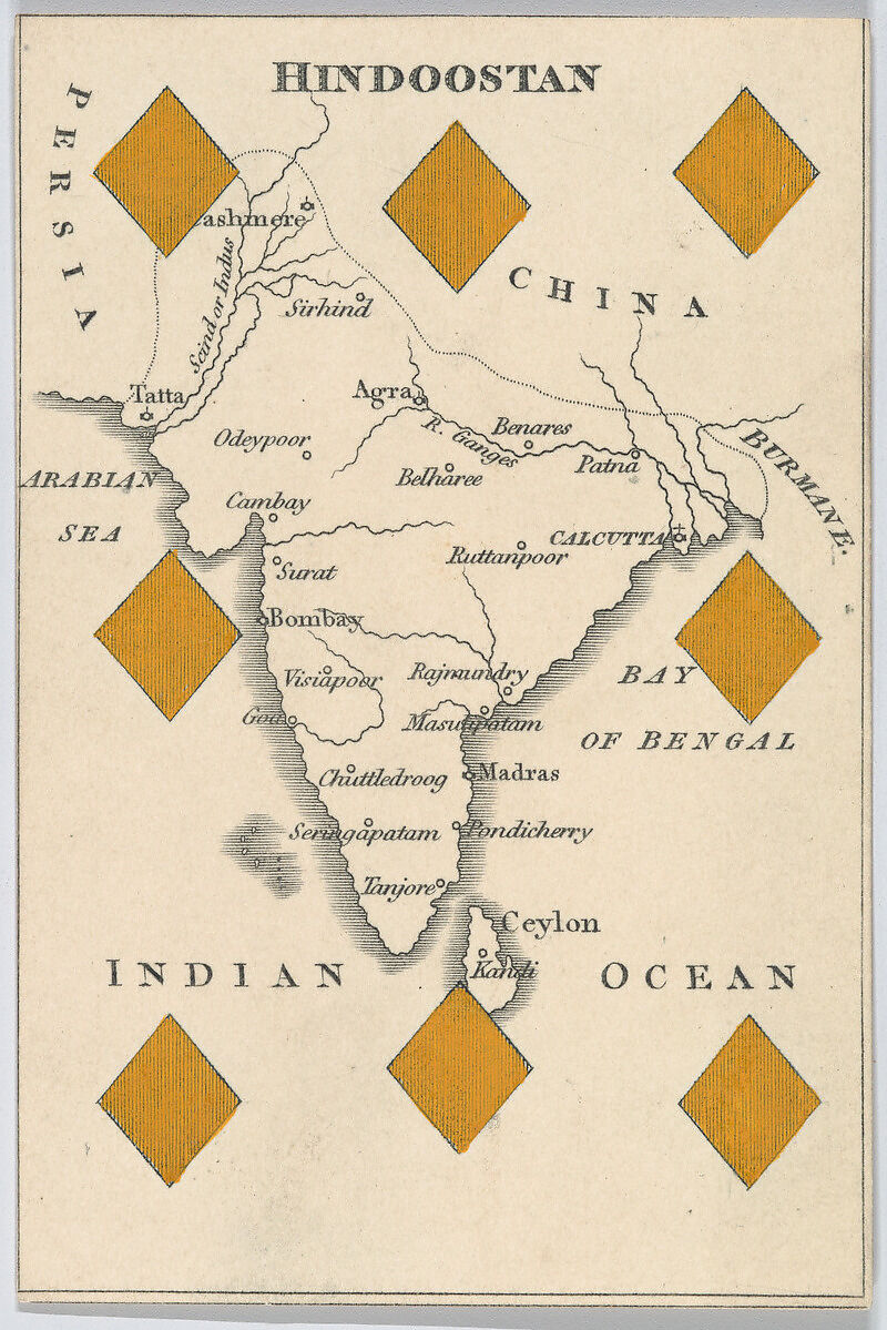 Hindoostan in Asia, from "Court Game of Geography", William and Henry Rock, Engraving and hand coloring (watercolor) 