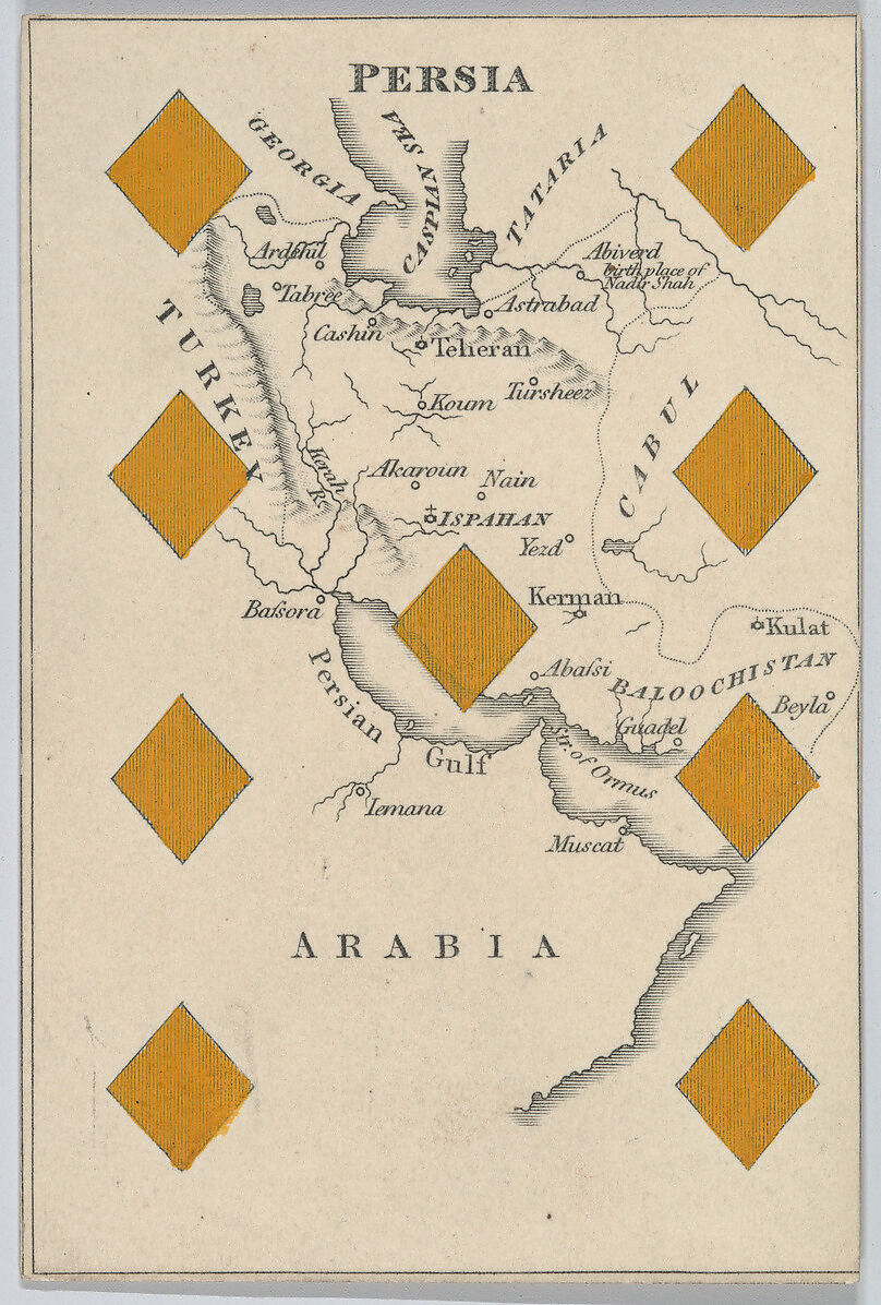 Persia in Asia, from "Court Game of Geography", William and Henry Rock, Engraving and hand coloring (watercolor) 