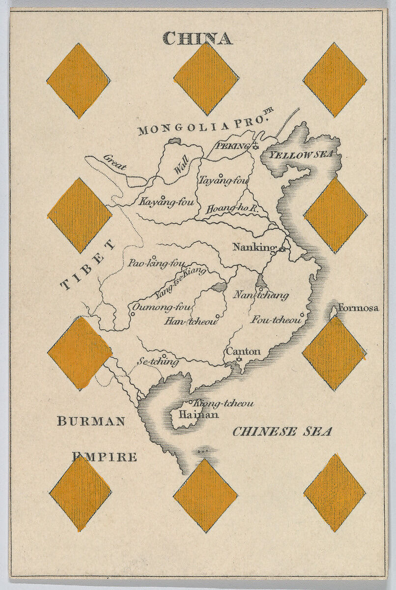 China in Asia, from "Court Game of Geography", William and Henry Rock, Engraving and hand coloring (watercolor)