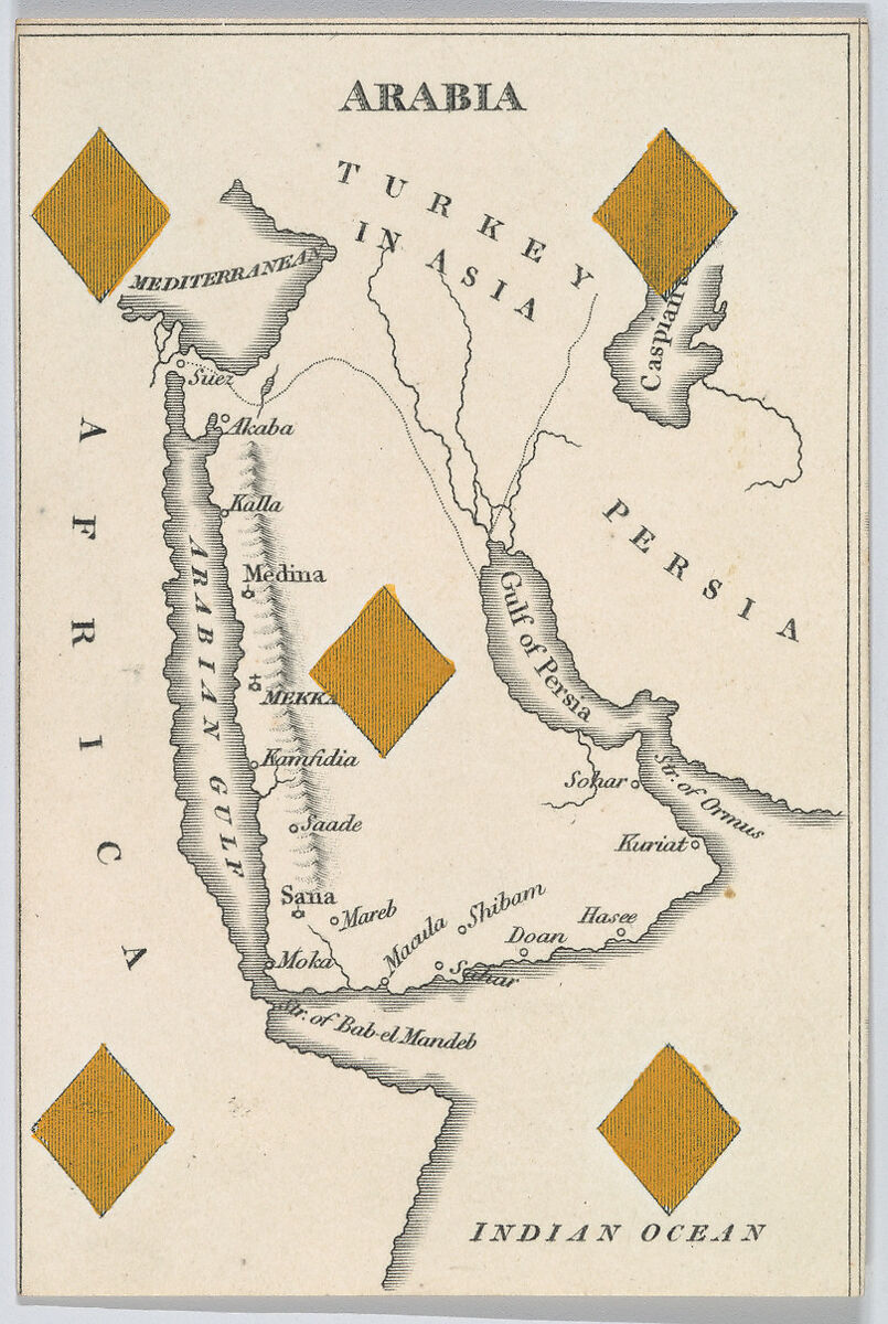 Arabia, from "Court Game of Geography", William and Henry Rock, Engraving and hand coloring (watercolor) 