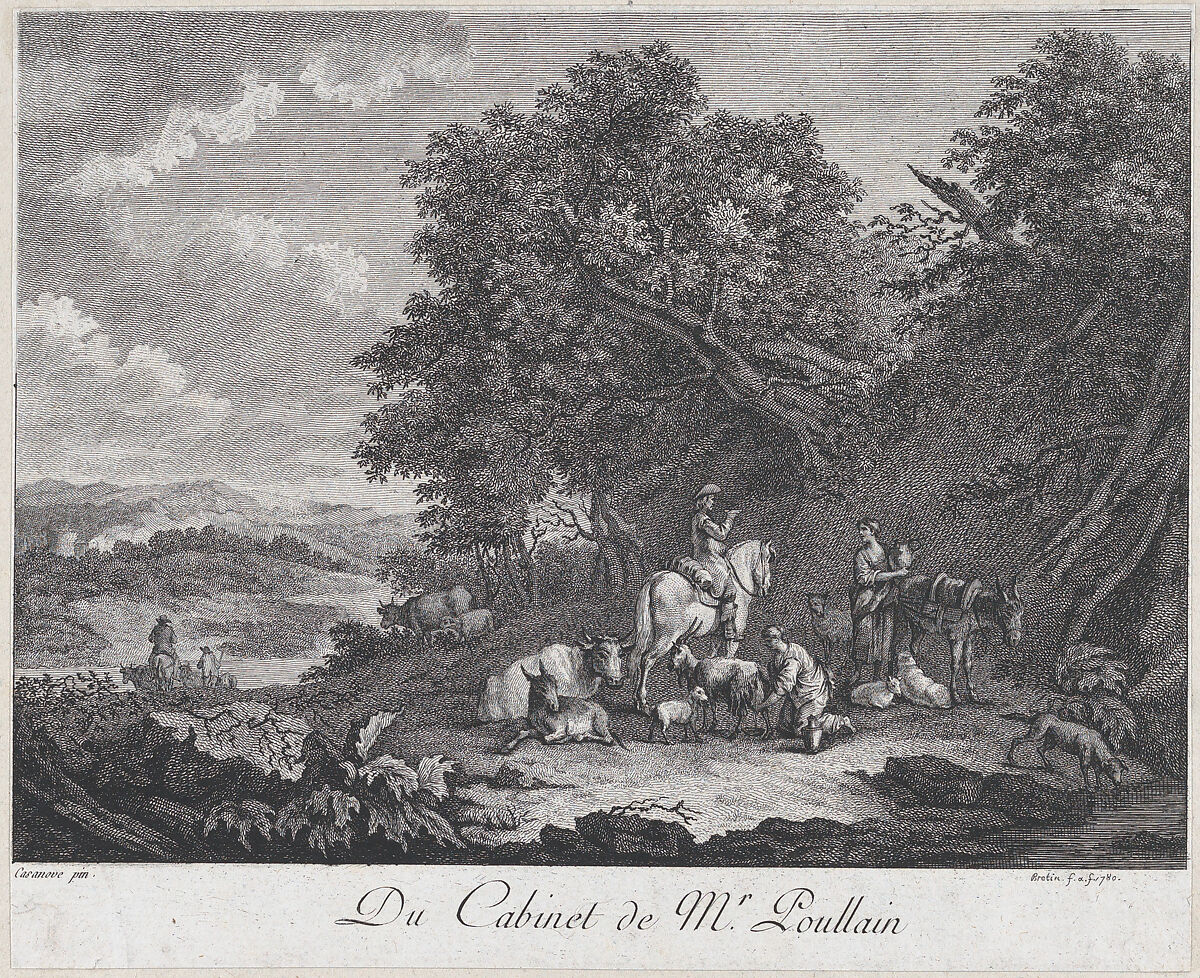 Man on Horseback Speaks to Two Shepherdess, After Francesco Casanova (Italian, London 1727–1803 Brühl), Etching 