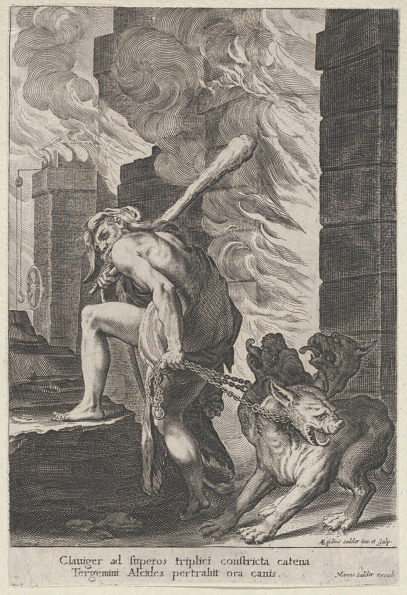 Hercules and Cerberus, Aegidius Sadeler II (Netherlandish, Antwerp 1568–1629 Prague), Engraving 