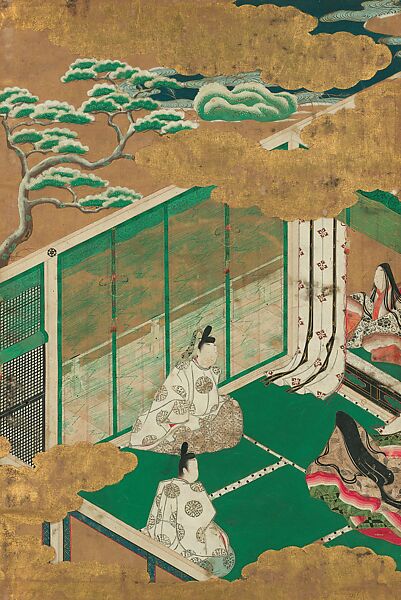 Tale of Genji Chapter Books: Chapter 10, “A Branch of Sacred Evergreen” (Sakaki), Attributed to Tosa Mitsuyoshi (Japanese, 1539–1613), Thread-bound manuscript book with painted covers; ink, color, and gold on paper, Japan 