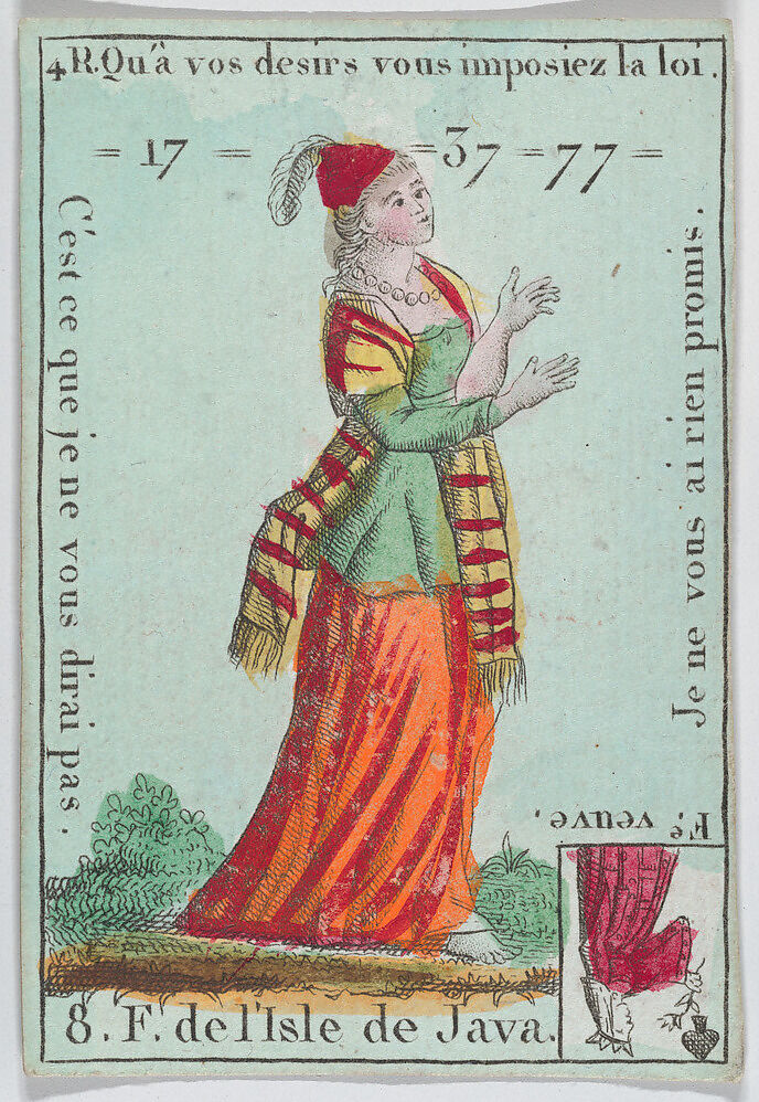 Hab.t du Thibet from playing cards "Jeu d'Or", Anonymous, French, 18th century, Etching and hand coloring (watercolor) 