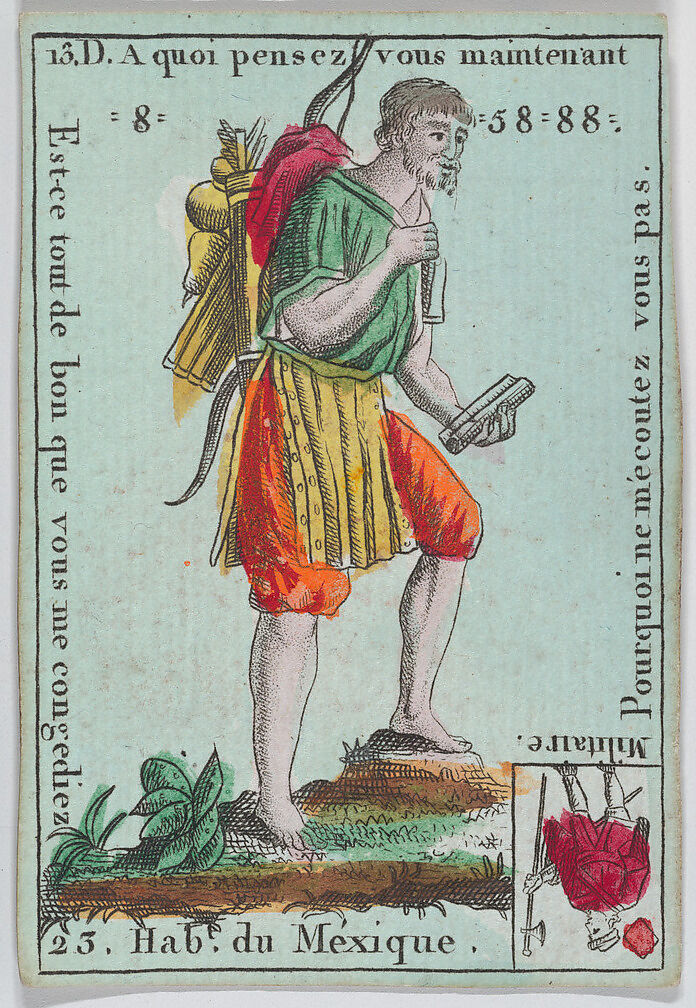 Hab.t du Méxique from playing cards "Jeu d'Or", Anonymous, French, 18th century, Etching and hand coloring (watercolor) 