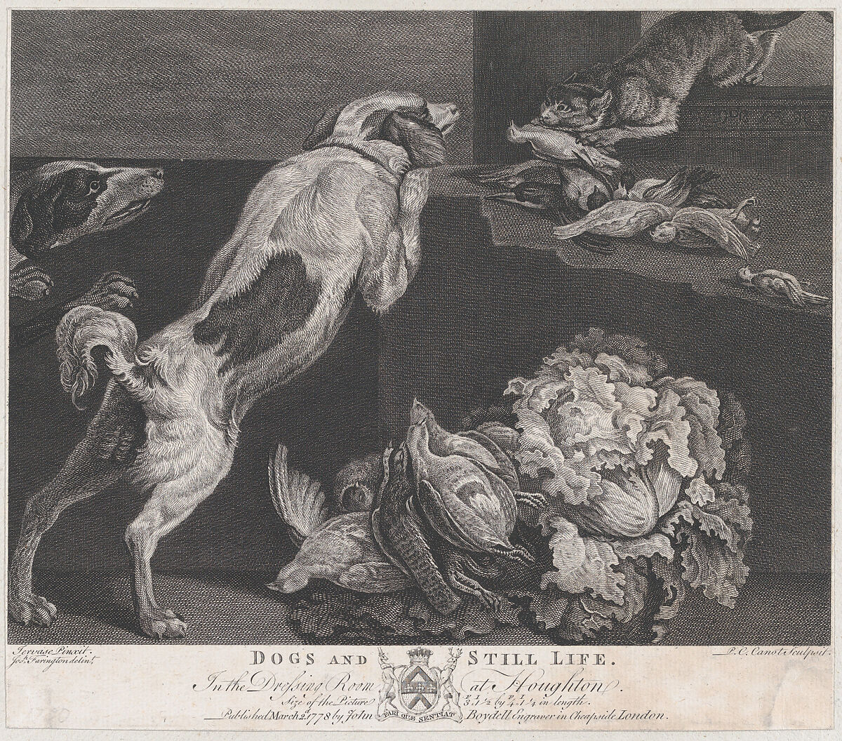 Dogs and Still Life, Pierre Charles Canot (French, Paris 1710–1777 Kentish Town, London (active England)), Etching and engraving 