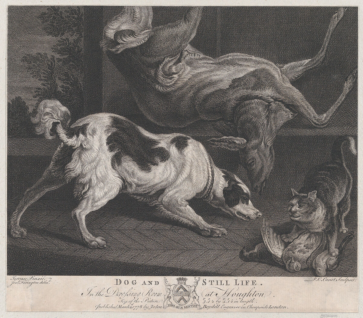 Dogs and Still Life, Pierre Charles Canot (French, Paris 1710–1777 Kentish Town, London (active England)), Etching and engraving 