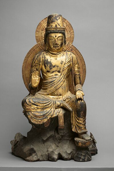 Seated Bodhisattva Nyoirin Kannon (Sanskrit: Cintamani Chakra Avalokiteshvara), Unidentified, Wood with lacquer and gold leaf, Japan 