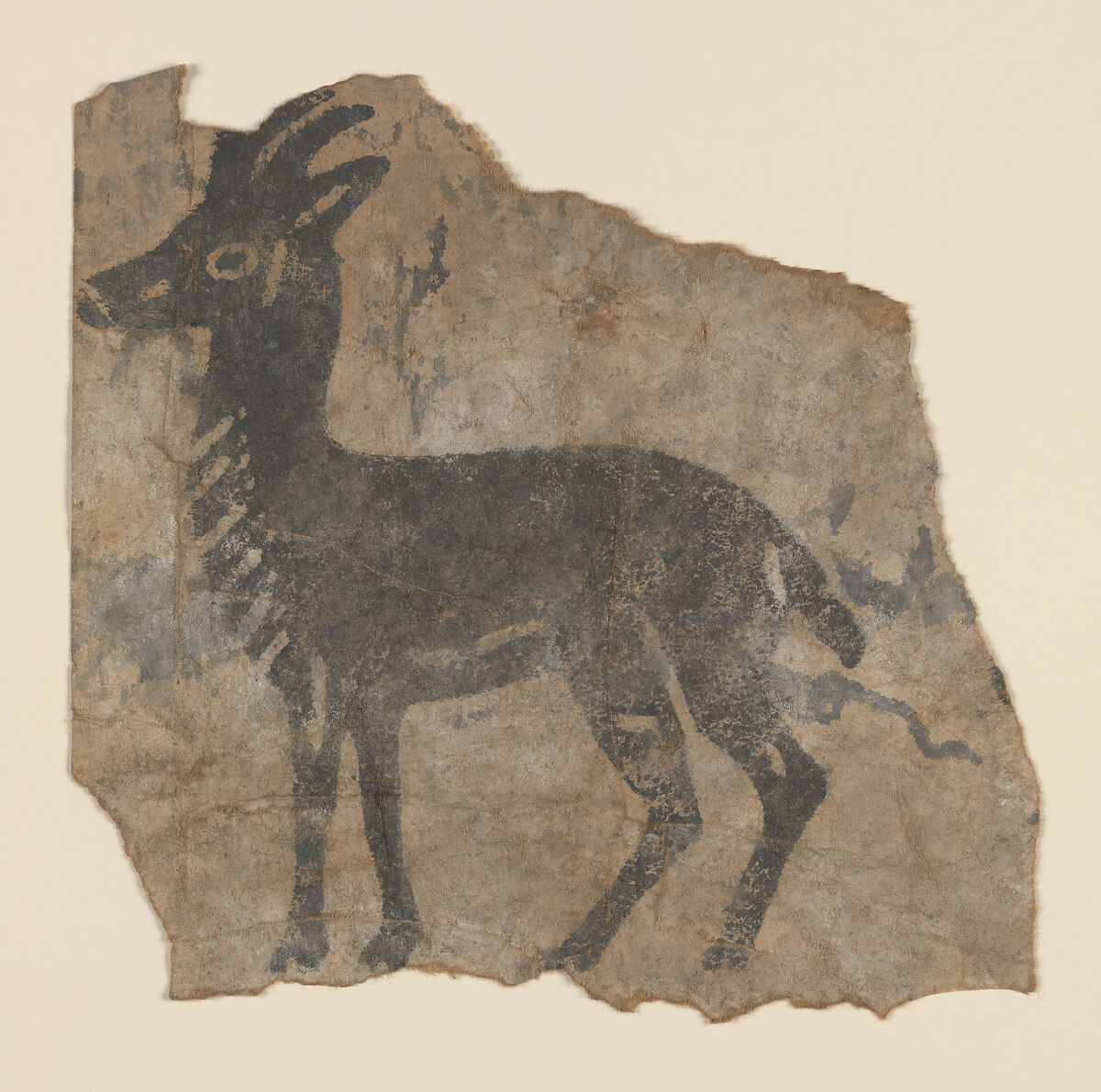 Ibex or Gazelle, Block Print, Ink and white pigment on paper 