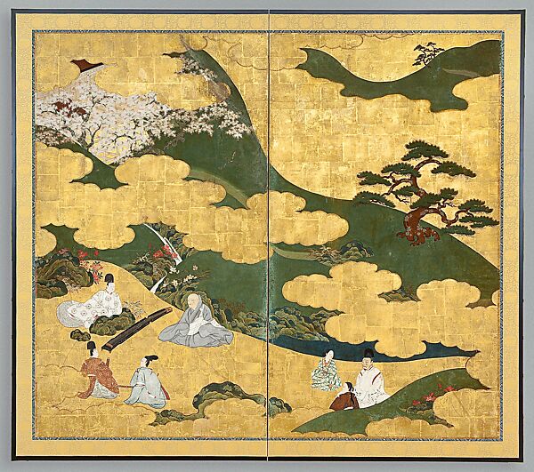 “Little Purple Gromwell” (Wakamurasaki), In the style of Tosa Mitsuyoshi (Japanese, 1539–1613), Two-panel folding screen; ink, color, gold, and gold leaf on paper, Japan 
