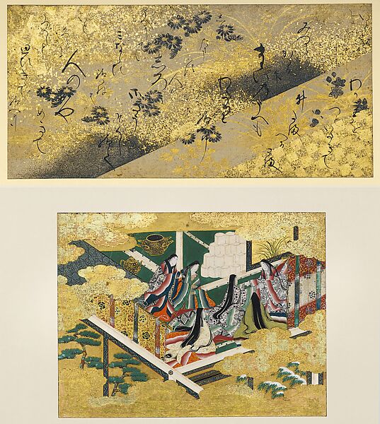 “Early Spring Greens: Part 2” (Wakana ge), Tosa Mitsuyoshi (Japanese, 1539–1613), From an album of eighty paired paintings and calligraphic texts; ink, color, and gold on paper, Japan 