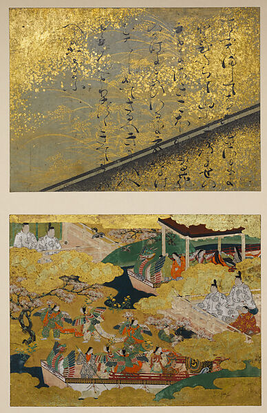 “Butterflies” (Kōchō), Tosa Mitsuyoshi (Japanese, 1539–1613), From an album of eighty paired paintings and calligraphic texts; ink, color, and gold on paper, Japan 