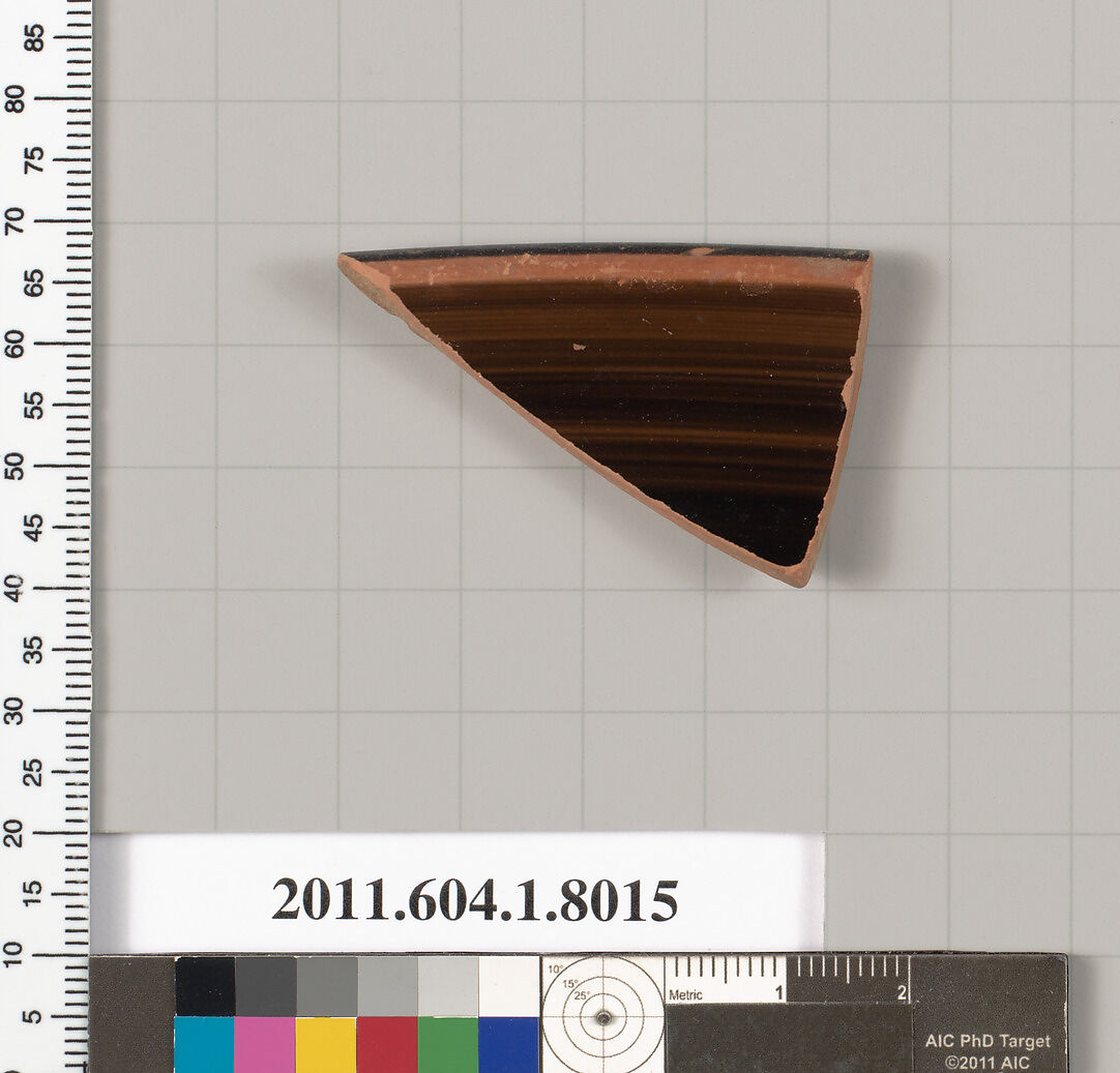Terracotta rim fragment of a kylix (drinking cup), Terracotta, Greek, Attic