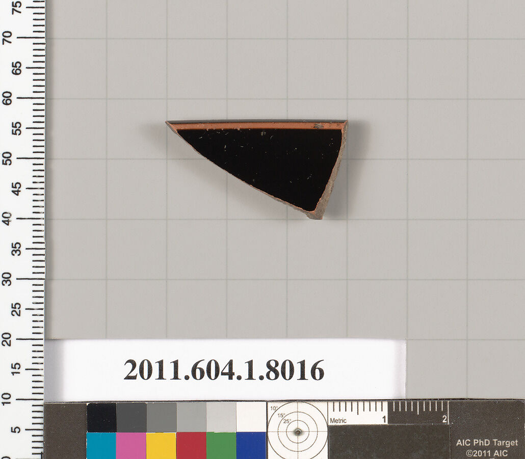 Terracotta rim fragment of a kylix (drinking cup), Terracotta, Greek, Attic